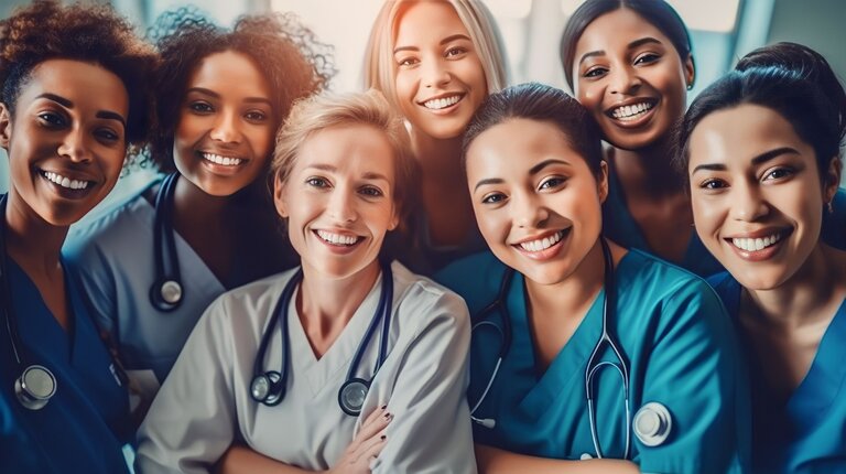 Porträt einer Gruppe von Krankenpflegerinnen, generative KI