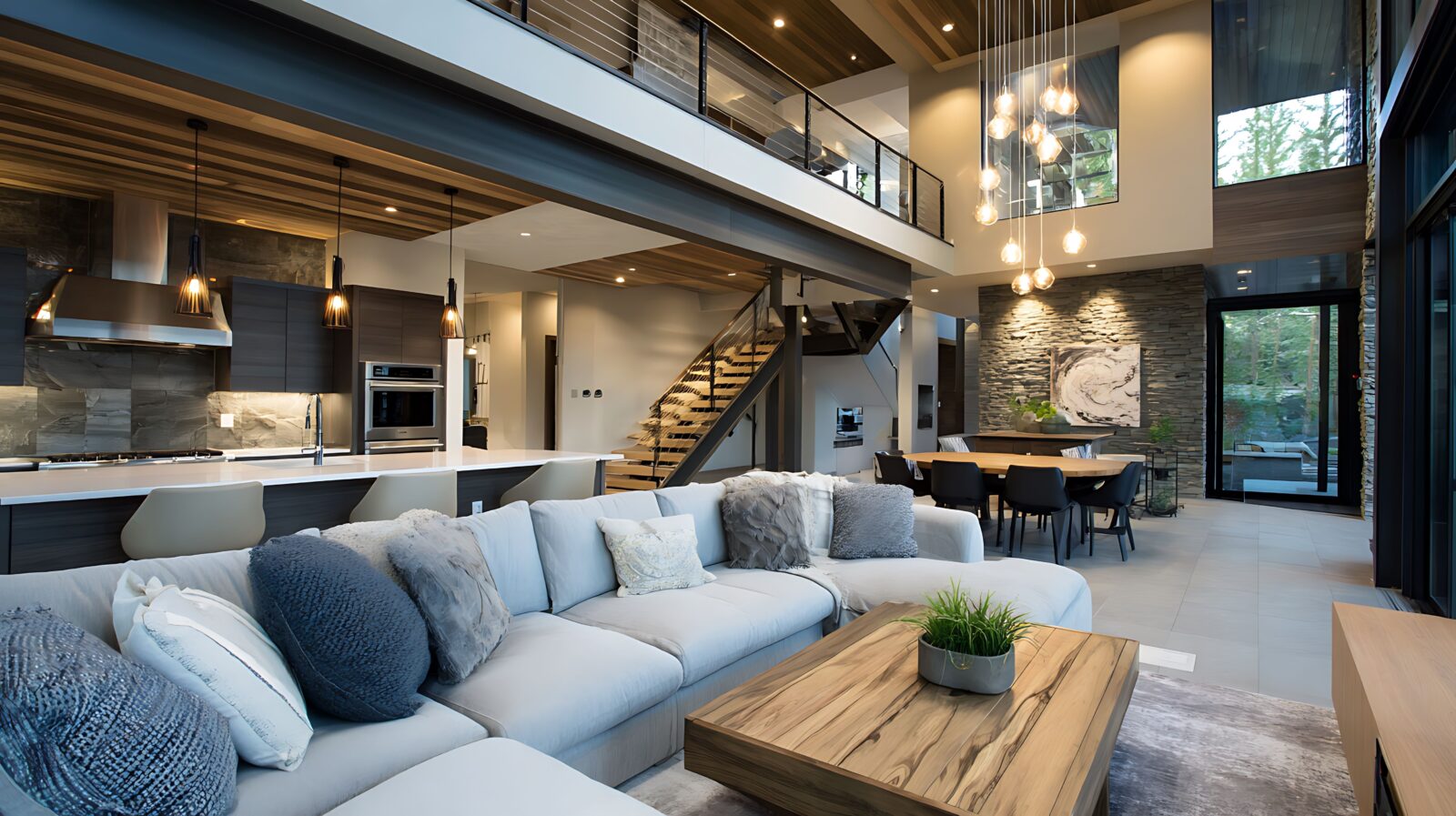 Modernes Wohnzimmer mit offenem Grundriss und luxuriösem Design